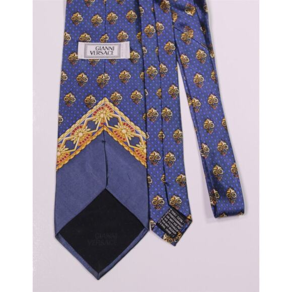 Gianni Versace Vintage 90's Blue/Gold Medusa Geometric Silk Necktie Tie - Picture 3 of 6